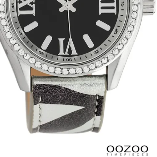 Oozoo Damen Armbanduhr Timepieces Analog Leder schwarz weiß UOC10268
