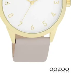 Oozoo Damen Armbanduhr Timepieces Analog Leder hellgrau taupe UOC11327