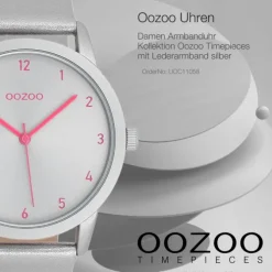 Oozoo Damen Armbanduhr Timepieces Analog Leder silber UOC11058
