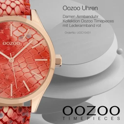 Oozoo Damen Armbanduhr Timepieces Analog Leder rot hellrose UOC10431