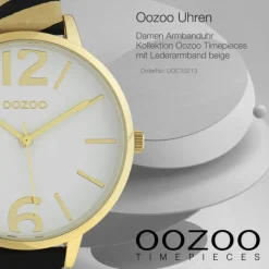 Oozoo Damen Armbanduhr Timepieces Analog Leder beige schwarz UOC10213