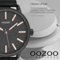 Oozoo Damen Armbanduhr Timepieces Analog Leder schwarz UOC9029A