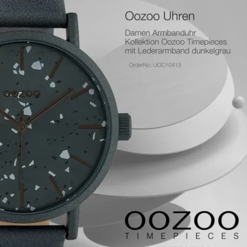 Oozoo Damen Armbanduhr Timepieces Analog Leder dunkelgrau UOC10413