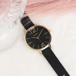 Oozoo Damen Armbanduhr Timepieces Analog Leder schwarz UOC10836