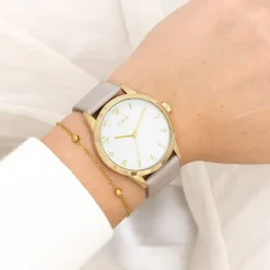 Oozoo Damen Armbanduhr Timepieces Analog Leder hellgrau taupe UOC11327