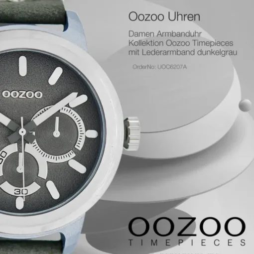 Oozoo Damen Armbanduhr Timepieces Analog Leder dunkelgrau UOC6207A