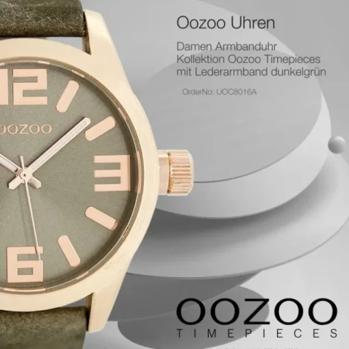 Oozoo Damen Armbanduhr Timepieces Analog Leder dunkelgrün UOC8016A
