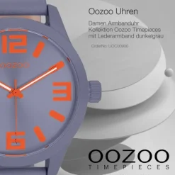 Oozoo Damen Armbanduhr Timepieces Analog Lederband dunkelgrau graublau UOC00900