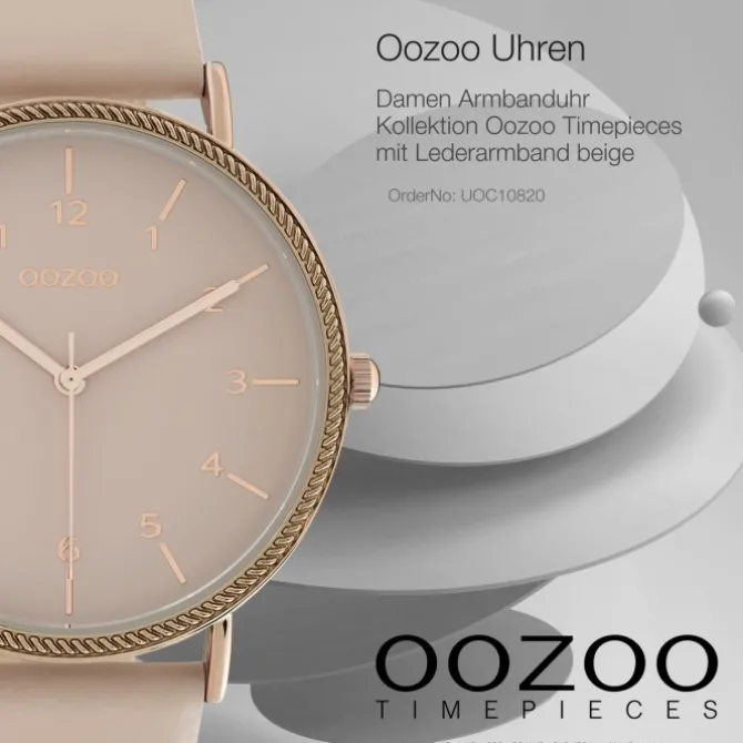 Oozoo Damen Armbanduhr Timepieces Analog Leder beige rosa UOC10820