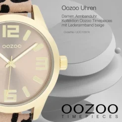 Oozoo Damen Armbanduhr Timepieces Analog Lederband beige schwarz UOC1097A