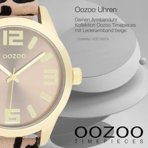 Oozoo Damen Armbanduhr Timepieces Analog Lederband beige schwarz UOC1097A