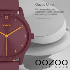 Oozoo Damen Armbanduhr Timepieces Analog Lederband lila bordeauxrot UOC11455