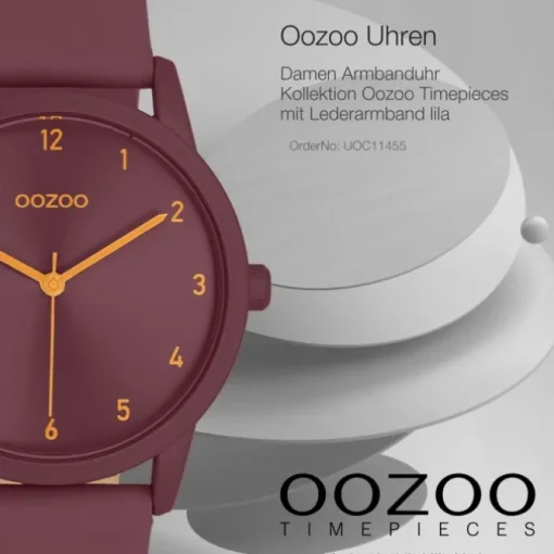 Oozoo Damen Armbanduhr Timepieces Analog Lederband lila bordeauxrot UOC11455