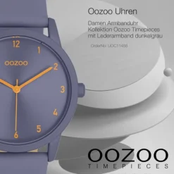 Oozoo Damen Armbanduhr Timepieces Analog Lederband dunkelgrau graublau UOC11456
