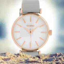 Oozoo Damen Armbanduhr Timepieces C10143 Quarz Leder hellgrau UOC10143
