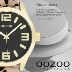 Oozoo Damen Armbanduhr Timepieces Analog Lederband beige schwarz UOC1098A