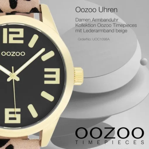 Oozoo Damen Armbanduhr Timepieces Analog Lederband beige schwarz UOC1098A