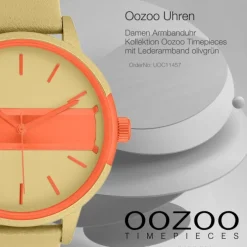Oozoo Damen Armbanduhr Timepieces Analog Lederband olivgrün UOC11457