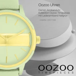 Oozoo Damen Armbanduhr Timepieces Analog Lederband hellgrün UOC11458