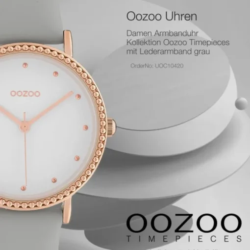 Oozoo Damen Armbanduhr Timepieces Analog Leder grau UOC10420