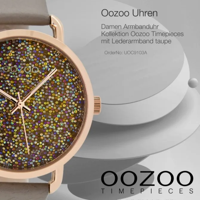 Oozoo Damen Armbanduhr Timepieces Analog Leder taupe grau UOC9103A