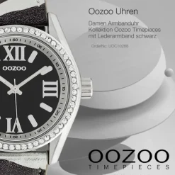 Oozoo Damen Armbanduhr Timepieces Analog Leder schwarz weiß UOC10268
