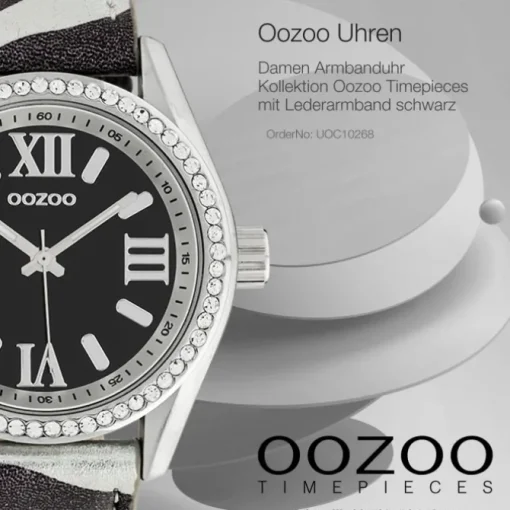 Oozoo Damen Armbanduhr Timepieces Analog Leder schwarz weiß UOC10268