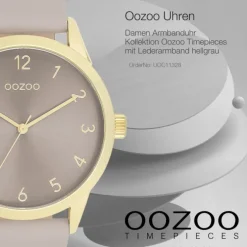 Oozoo Damen Armbanduhr Timepieces Analog Leder hellgrau taupe UOC11328