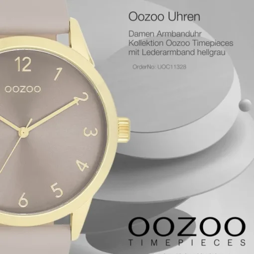 Oozoo Damen Armbanduhr Timepieces Analog Leder hellgrau taupe UOC11328