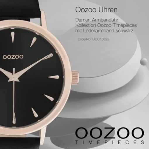 Oozoo Damen Armbanduhr Timepieces Analog Leder schwarz UOC10829