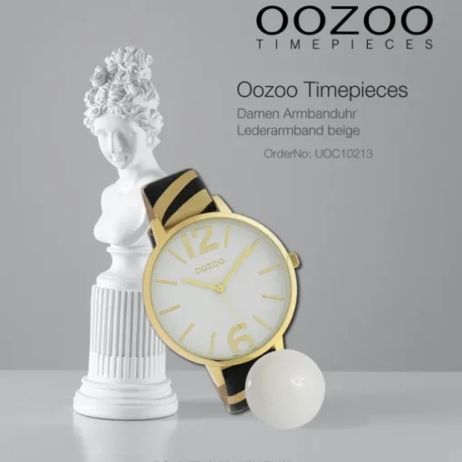 Oozoo Damen Armbanduhr Timepieces Analog Leder beige schwarz UOC10213