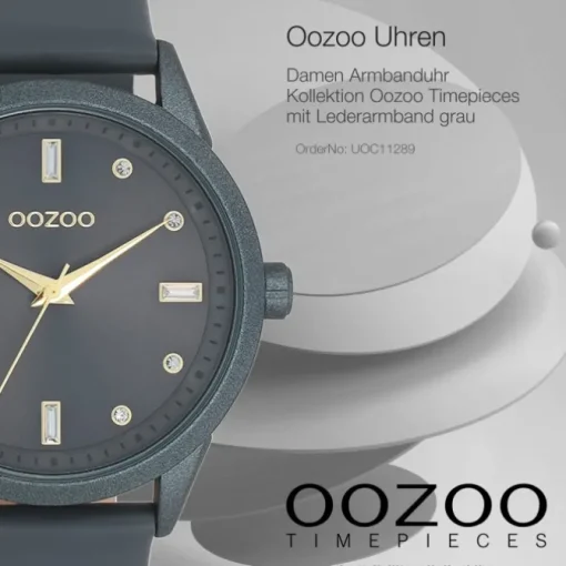 Oozoo Damen Armbanduhr Timepieces Analog Leder grau UOC11289