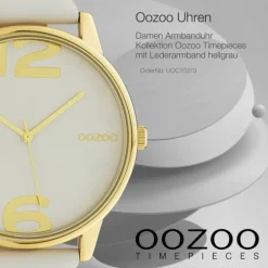 Oozoo Damen Armbanduhr Timepieces Analog Leder hellgrau UOC10370