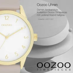 Oozoo Damen Armbanduhr Timepieces Analog Leder hellgrau taupe UOC11327