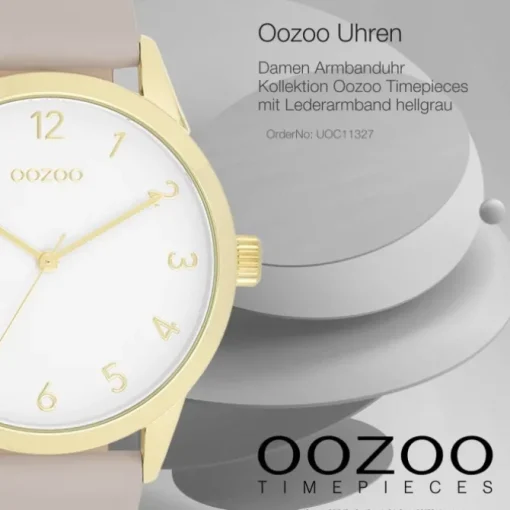 Oozoo Damen Armbanduhr Timepieces Analog Leder hellgrau taupe UOC11327