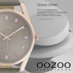 Oozoo Damen Armbanduhr Timepieces C10817 Analog Leder grau UOC10817