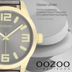 Oozoo Damen Armbanduhr Timepieces Analog Leder dunkelgrau UOC1084A