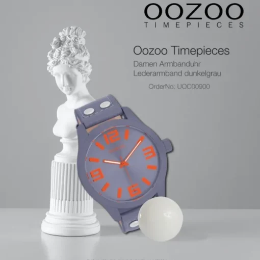 Oozoo Damen Armbanduhr Timepieces Analog Lederband dunkelgrau graublau UOC00900