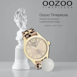Oozoo Damen Armbanduhr Timepieces Analog Lederband beige schwarz UOC1097A