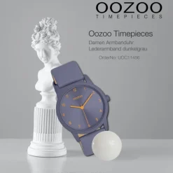 Oozoo Damen Armbanduhr Timepieces Analog Lederband dunkelgrau graublau UOC11456