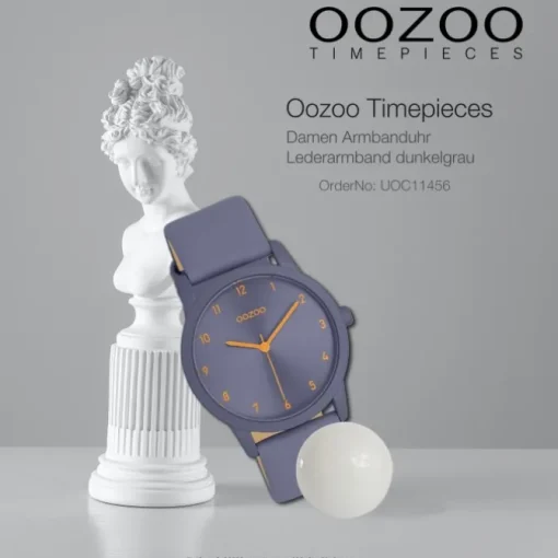 Oozoo Damen Armbanduhr Timepieces Analog Lederband dunkelgrau graublau UOC11456