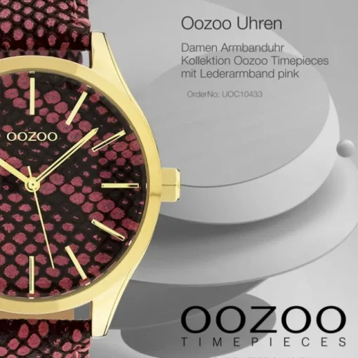 Oozoo Damen Armbanduhr Timepieces Analog Leder pink schwarz UOC10433