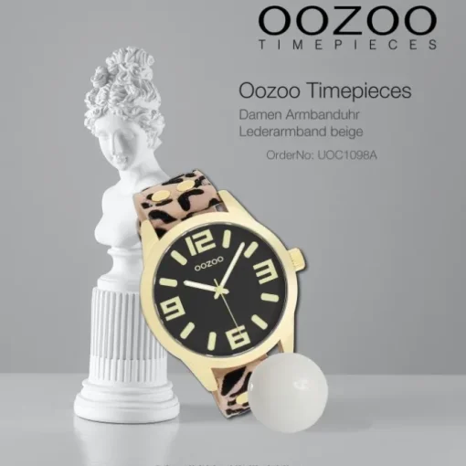 Oozoo Damen Armbanduhr Timepieces Analog Lederband beige schwarz UOC1098A