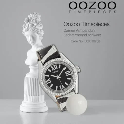 Oozoo Damen Armbanduhr Timepieces Analog Leder schwarz weiß UOC10268