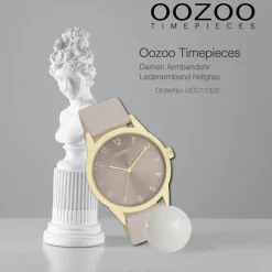Oozoo Damen Armbanduhr Timepieces Analog Leder hellgrau taupe UOC11328