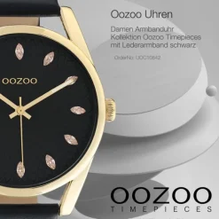 Oozoo Damen Armbanduhr Timepieces Analog Leder schwarz UOC10842