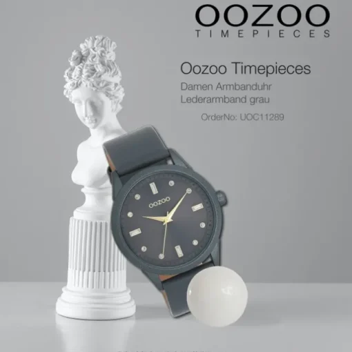 Oozoo Damen Armbanduhr Timepieces Analog Leder grau UOC11289
