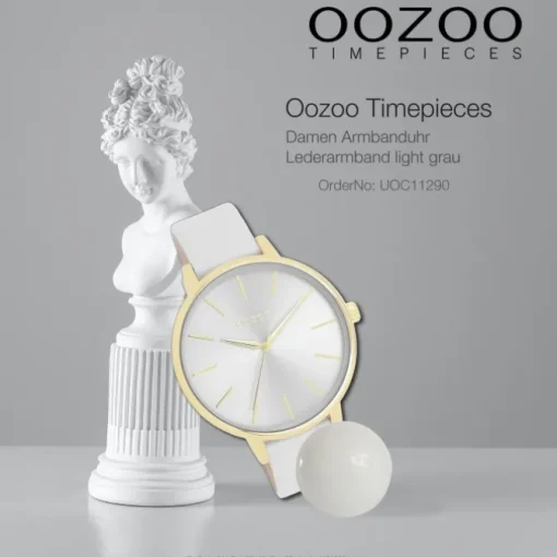 Oozoo Damen Armbanduhr Timepieces Analog Leder hellgrau UOC11290