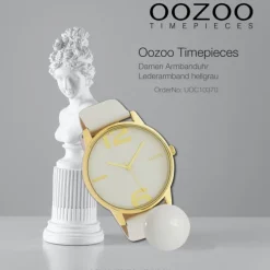 Oozoo Damen Armbanduhr Timepieces Analog Leder hellgrau UOC10370