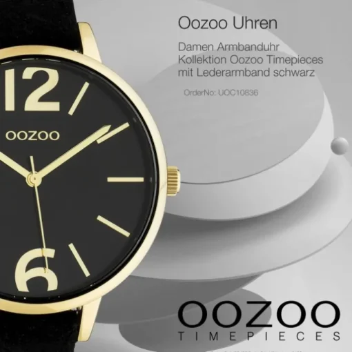 Oozoo Damen Armbanduhr Timepieces Analog Leder schwarz UOC10836